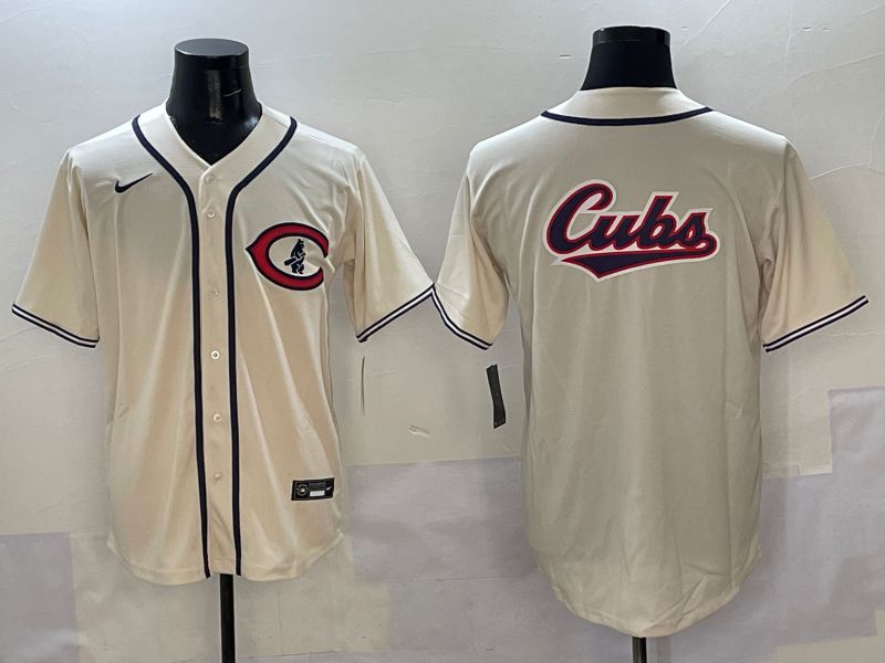 Men Chicago Cubs Blank Cream Throwback 2025 Nike MLB Jersey style 5